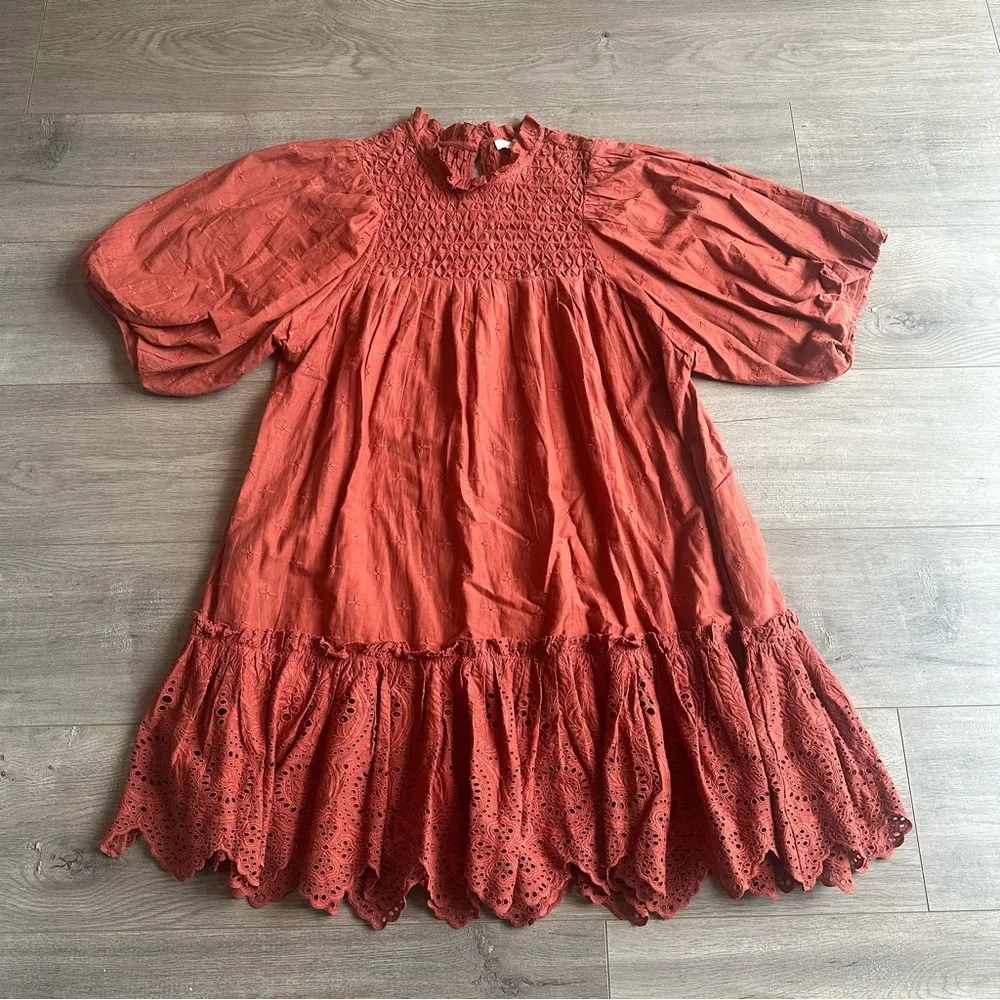EUC Love The Label Lillian puff-sleeved mini dress - size medium - rusted red - Picture 1 of 8